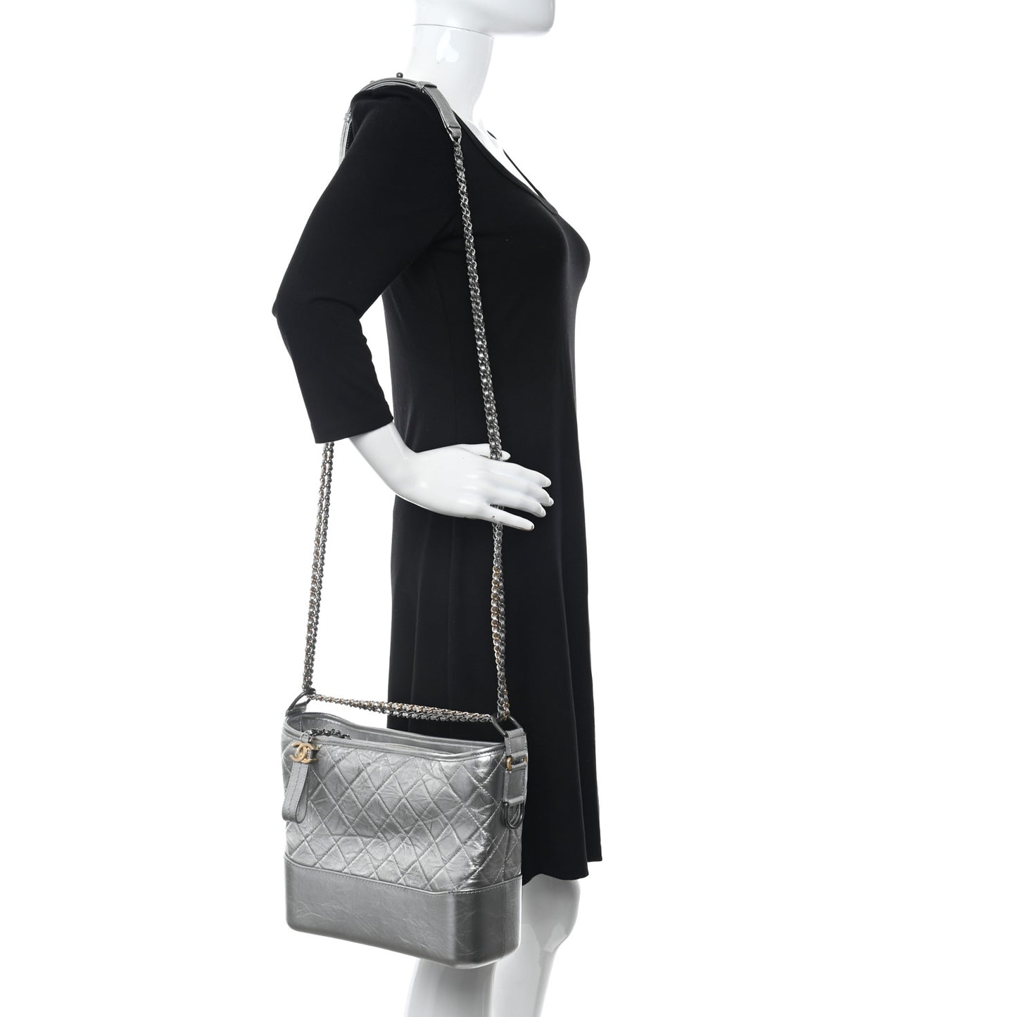 Metallic Aged Calfskin Quilted Medium Gabrielle Hobo Silver