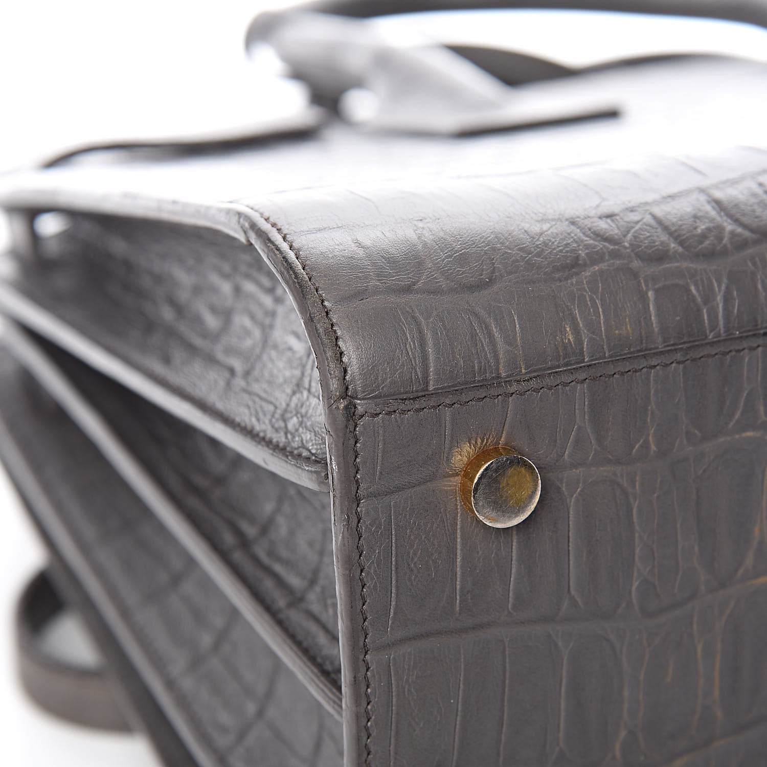Saint Laurent Calfskin Crocodile Embossed Small Sac De Jour Fog 9 of 17