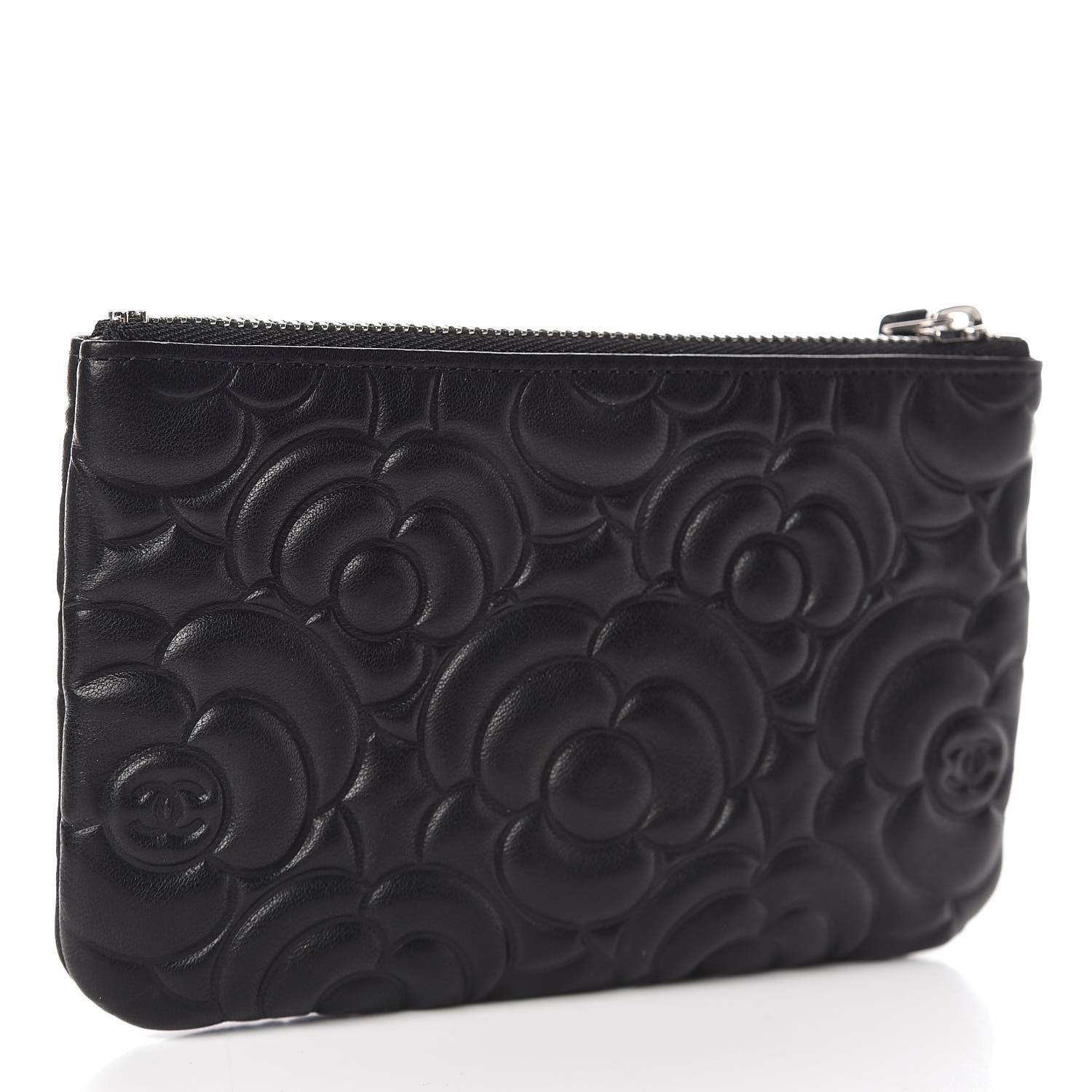 Chanel Goatskin Camellia Embossed Cosmetic Pouch Black 3 of 7