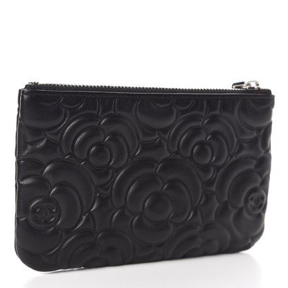 Chanel Goatskin Camellia Embossed Cosmetic Pouch Black 3 of 7