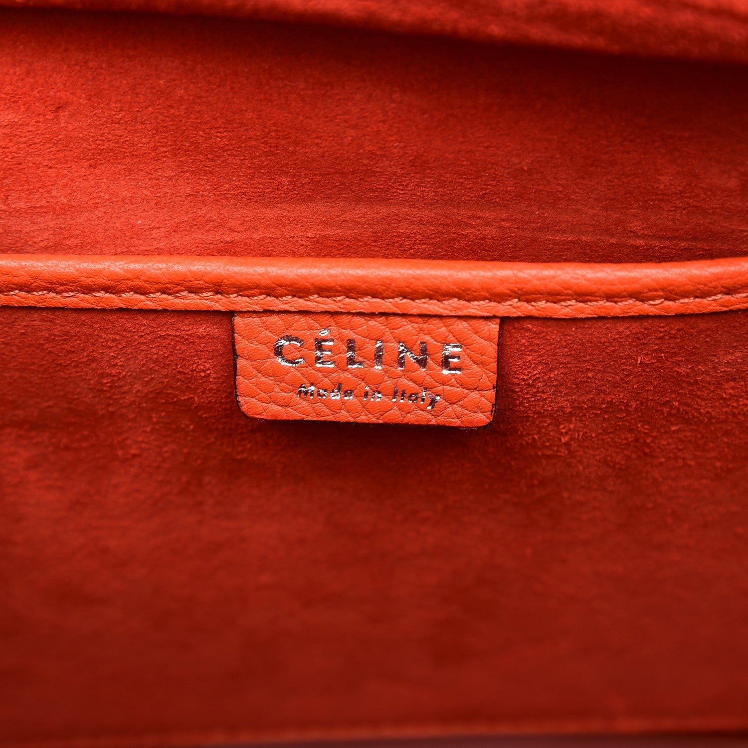 Celine Drummed Calfskin Nano Luggage Vermillion 7 of 13