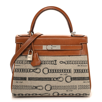 Hermes Natural Barenia Toile De Camp Dechainee Kelly 28 Fauve 1 of 12