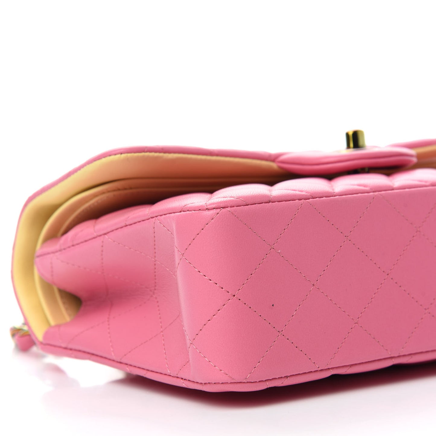 Lambskin Quilted Small Double Flap Pink Yellow