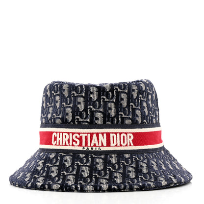 Christian Dior Velvet Oblique Large Brim Bucket Hat 57 Bleu Red 3 of 9