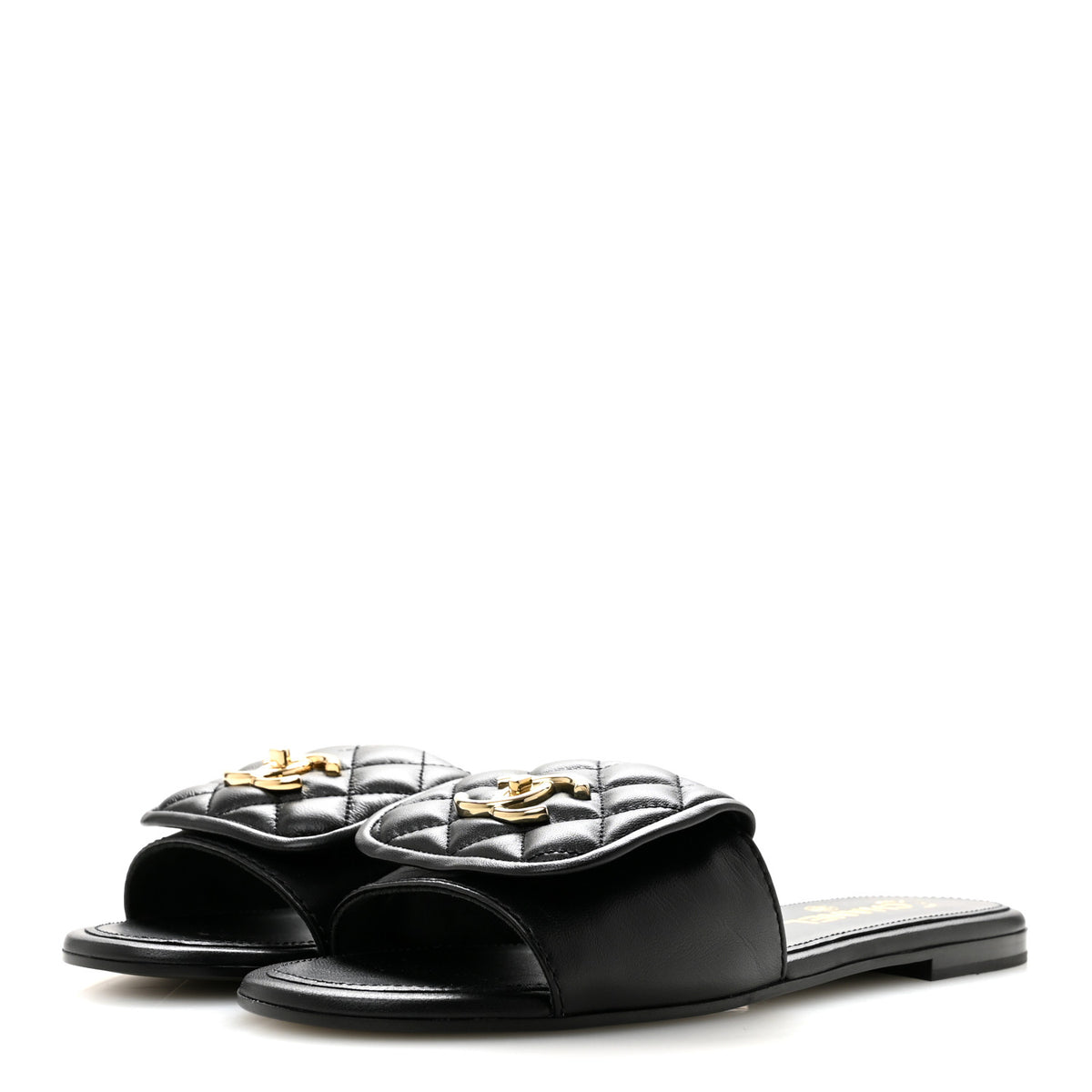 Lambskin Quilted Turnlock Flat Mules 39 Black