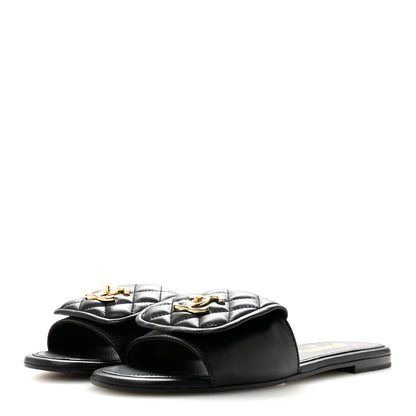 Chanel Lambskin Quilted Turnlock Flat Mules 39 Black 4 of 10