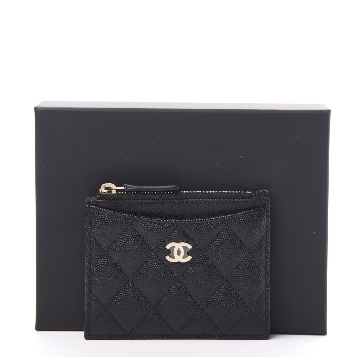 Caviar Quilted CC Zip Card Holder Black