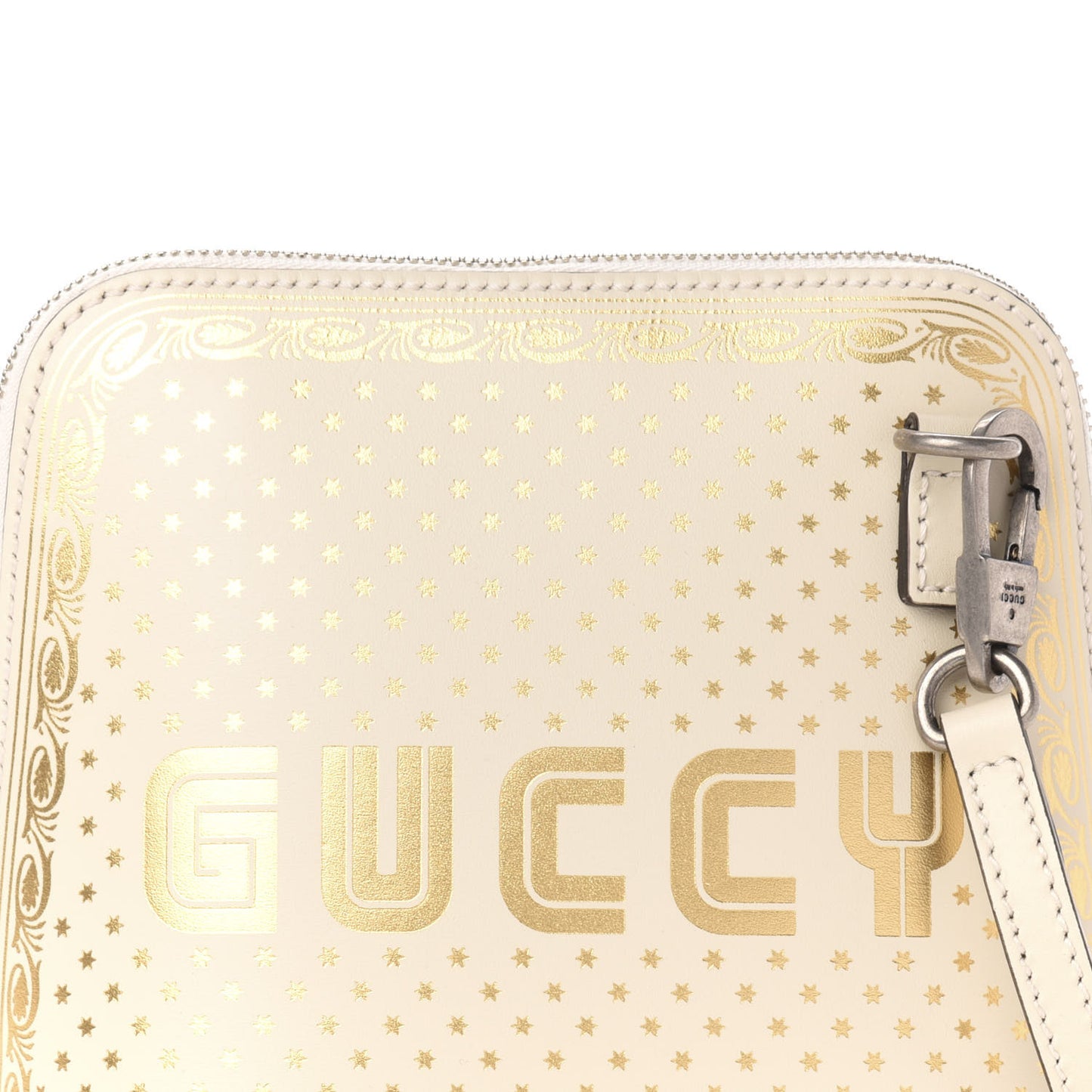 X SEGA Calfskin GUCCY Stars Mini Dome Shoulder Bag Mystic White Gold