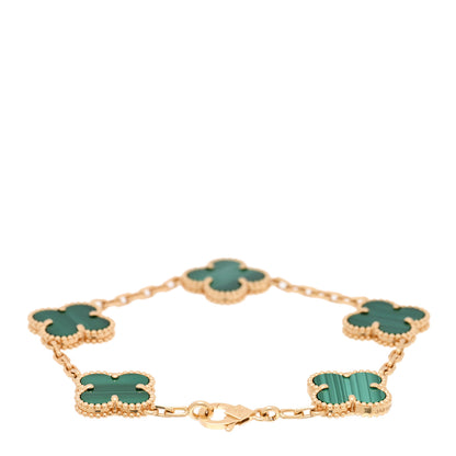 Van Cleef & Arpels 18K Yellow Gold Malachite 5 Motifs Vintage Alhambra Bracelet 2 of 4