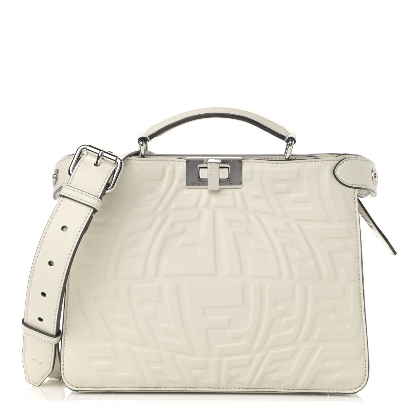 X SARAH COLEMAN Nappa FF Fish Eye Embossed Mini Peekaboo I SEE U Satchel White Ice