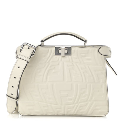Fendi X SARAH COLEMAN Nappa FF Fish Eye Embossed Mini Peekaboo I SEE U Satchel White Ice 1 of 10