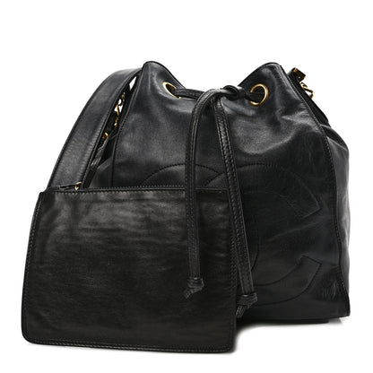Chanel Lambskin CC Stitched Drawstring Bucket Bag Dark Brown 1 of 12