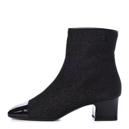 Chanel Glitter Patent Cap Toe Short Boots 41 Black 1 of 9