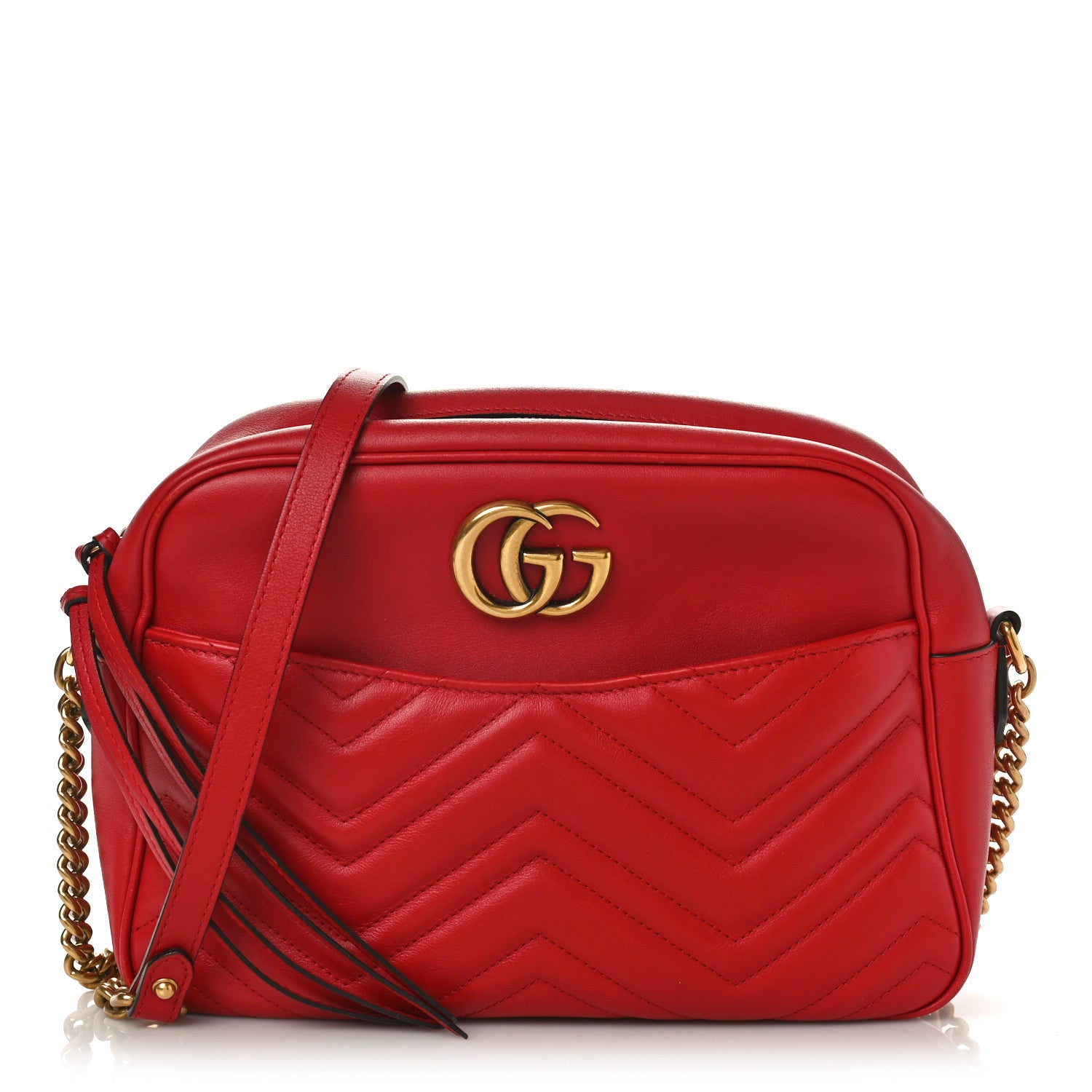 Gucci Calfskin Matelasse Medium GG Marmont Chain Shoulder Bag Hibiscus Red 1 of 11