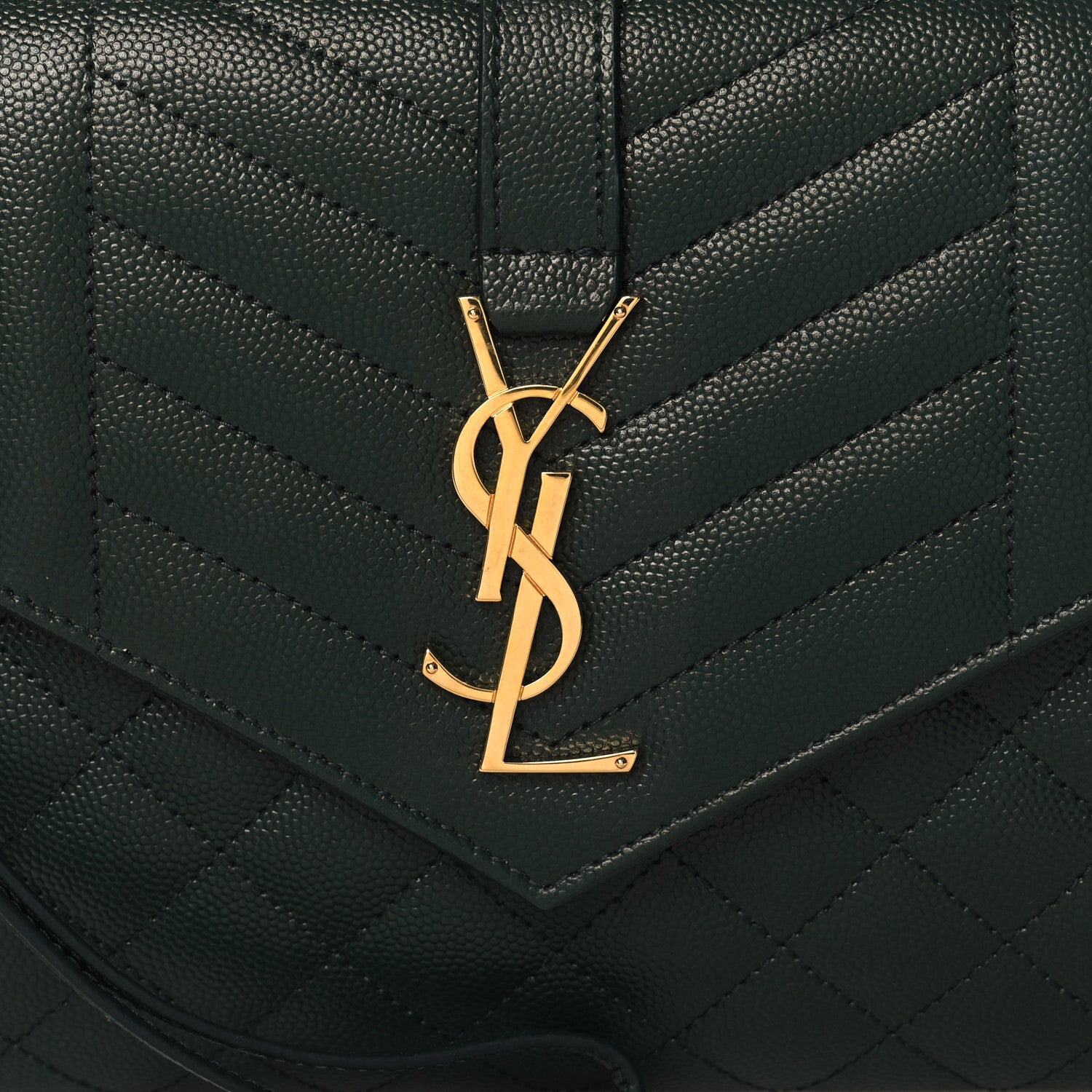 Saint Laurent Grain De Poudre Textured Mixed Matelasse Triquilt Monogram Clutch Vert Fonce 8 of 10