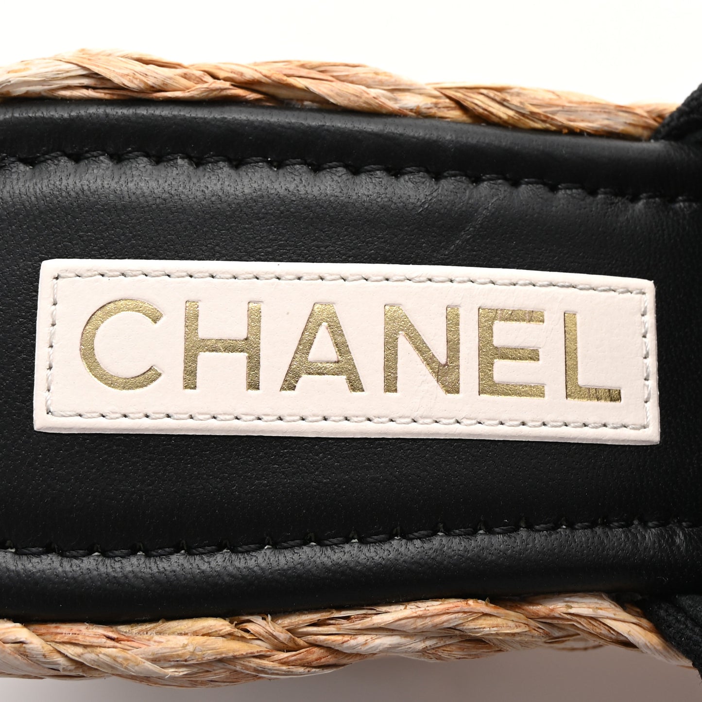 Canvas Raffia Wedge Sandals Black 37 Black