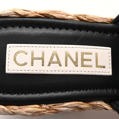 Chanel Canvas Raffia Wedge Sandals Black 37 Black 8 of 10