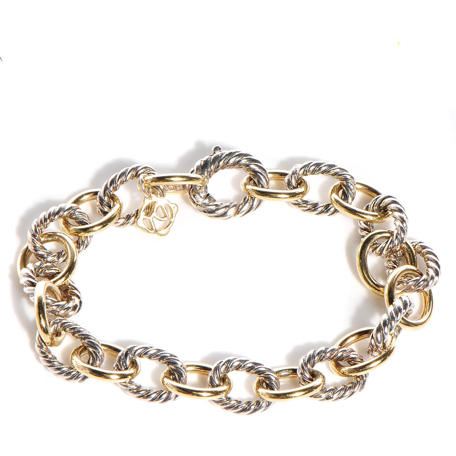 David Yurman Sterling Silver 18K Yellow Gold 10mm Medium Oval Link Bracelet 1 of 4