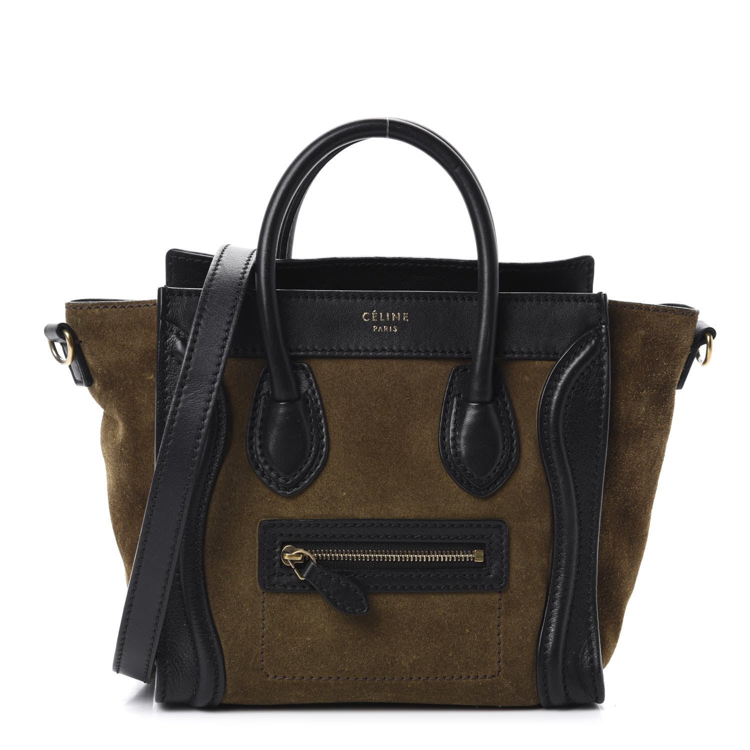 Celine Smooth Calfskin Suede Bi-Color Nano Luggage Black Olive 1 of 9