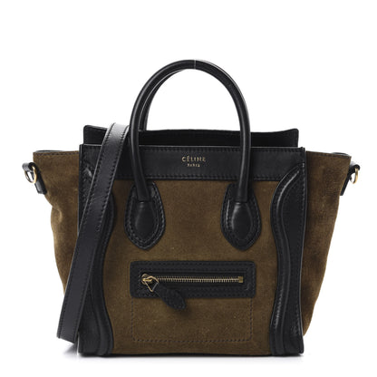 Celine Smooth Calfskin Suede Bi-Color Nano Luggage Black Olive 1 of 9