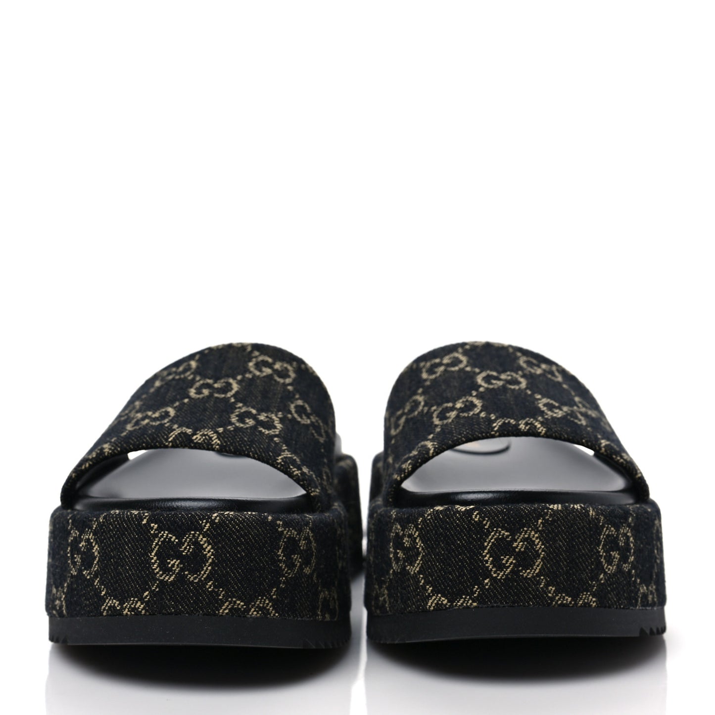 Jacquard Black Denim GG Monogram Angelina Platform 55mm Slide Sandals 35.5 Black Ivory