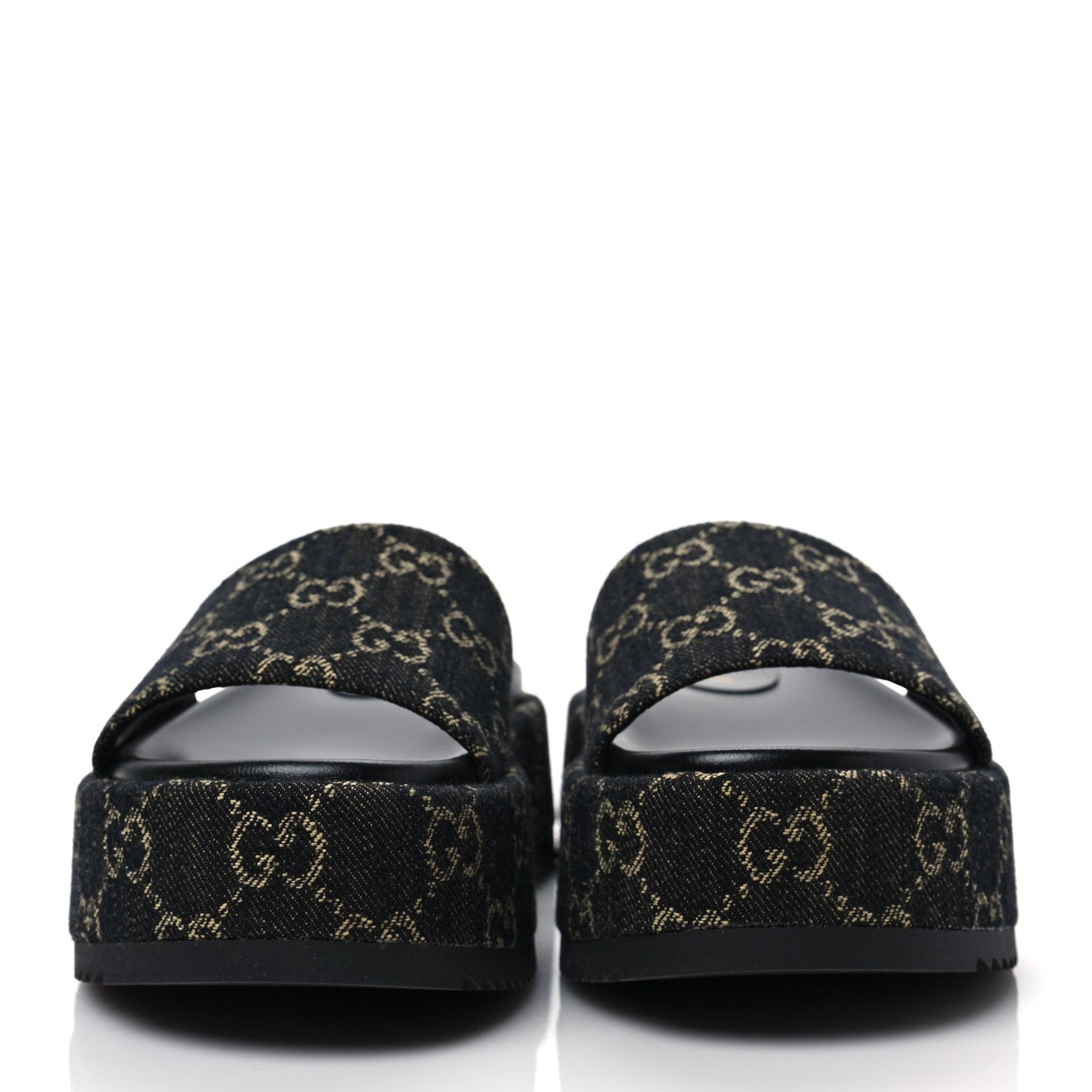 Gucci Jacquard Black Denim GG Monogram Angelina Platform 55mm Slide Sandals 35.5 Black Ivory 2 of 9