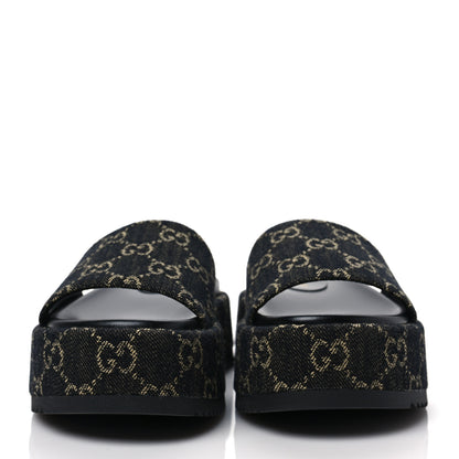 Gucci Jacquard Black Denim GG Monogram Angelina Platform 55mm Slide Sandals 35.5 Black Ivory 2 of 9