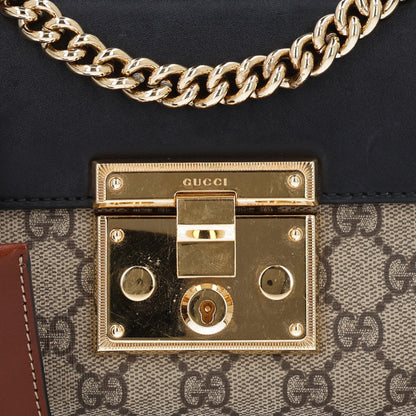 Gucci GG Supreme Monogram Calfskin Small Padlock Shoulder Bag Beige Black Cuir 8 of 10