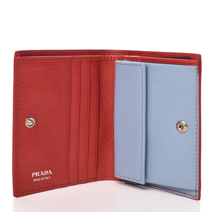 Prada Glace Calfskin City Calfskin Etiquette Compact Wallet Fuoco Astrale 5 of 8