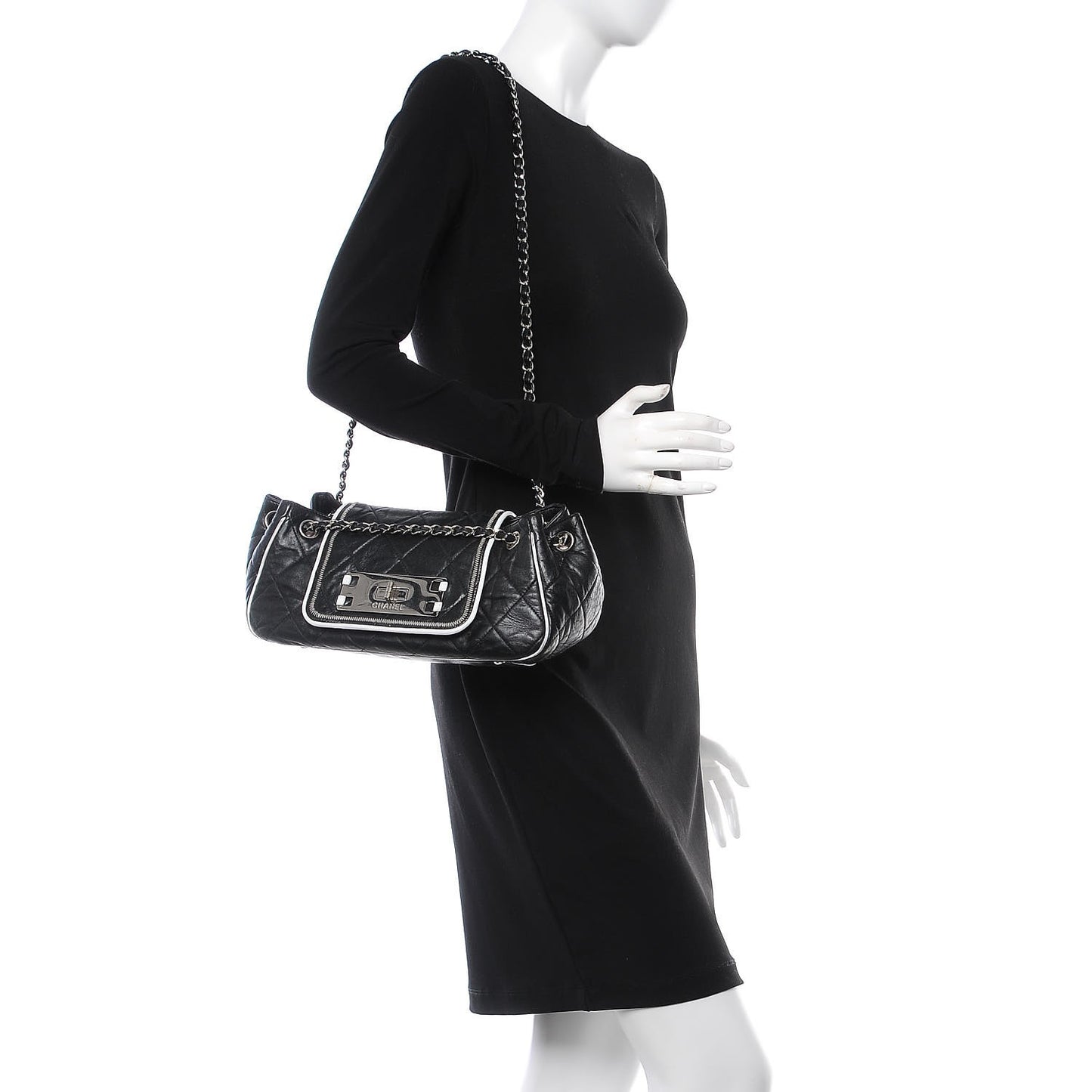 Lambskin Quilted East West Accordion Flap Black