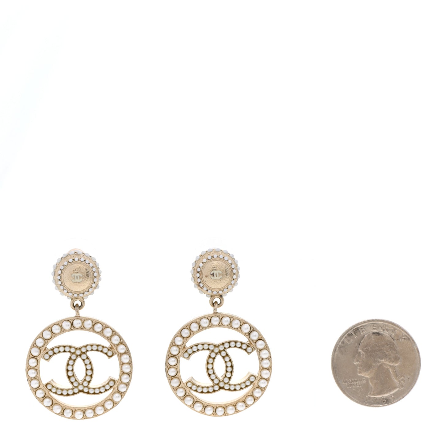 Pearl CC Drop Earrings Light Gold