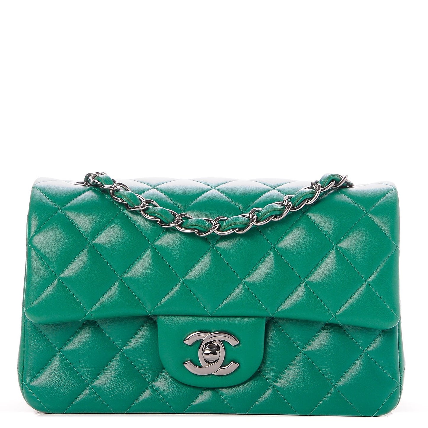 Lambskin Quilted Mini Square Flap Green