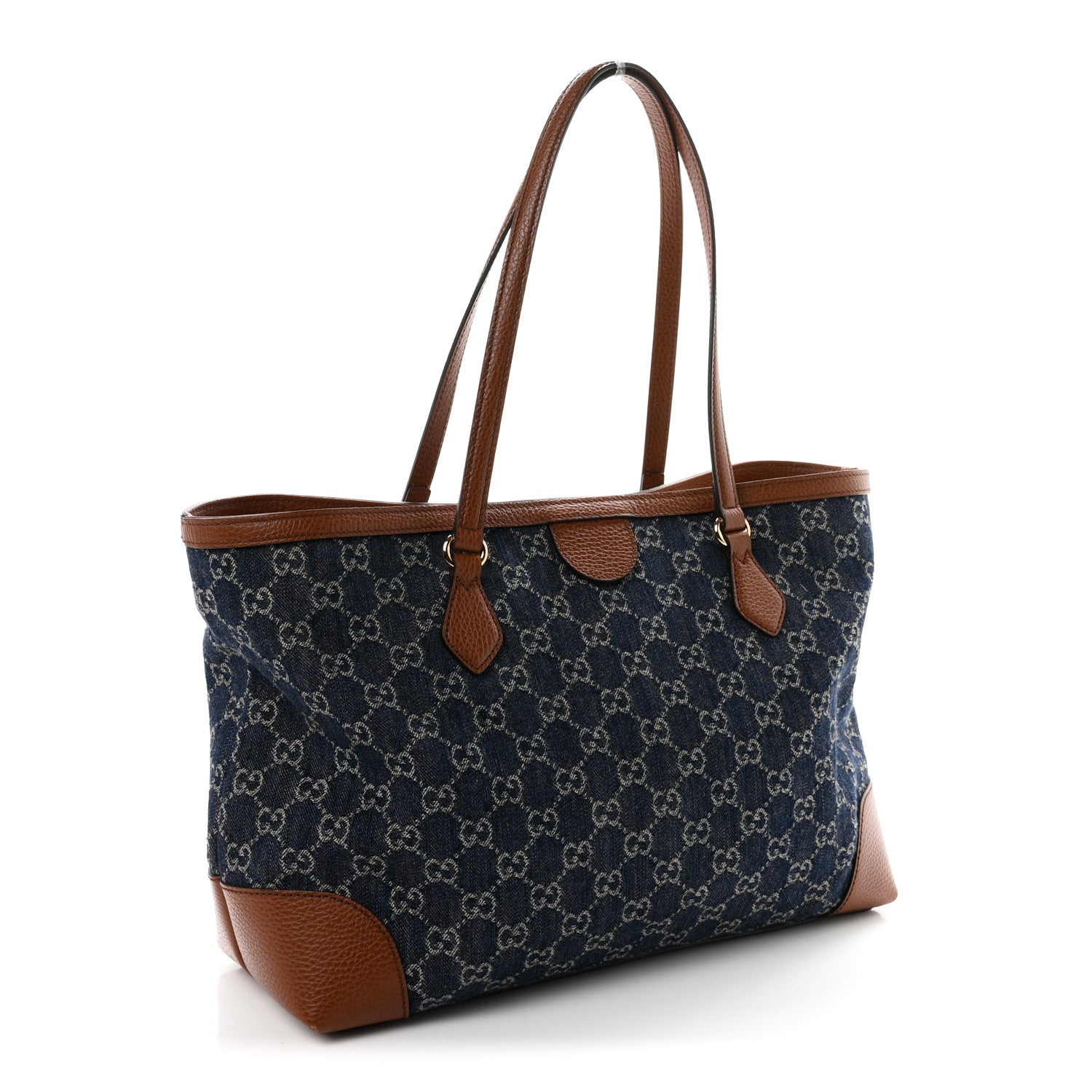 Gucci New Denim GG Monogram Medium Ophidia Shopping Tote Blue Tea Cuir 3 of 11