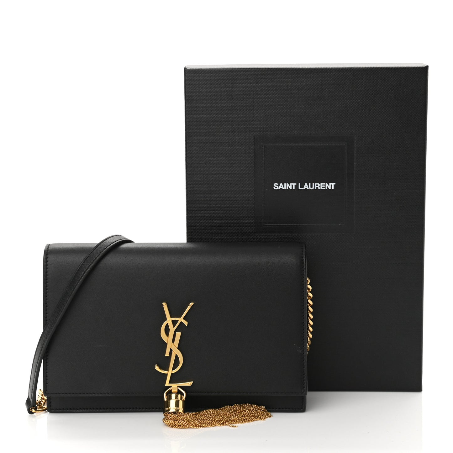 Smooth Calfskin Classic Monogram Kate Tassel Chain Wallet Black