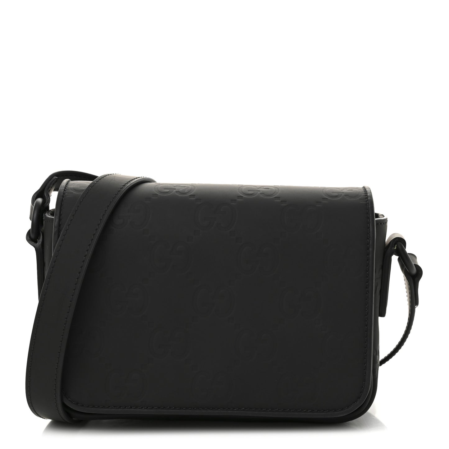 Rubber Effect Calfskin GG Mini Messenger Bag Black
