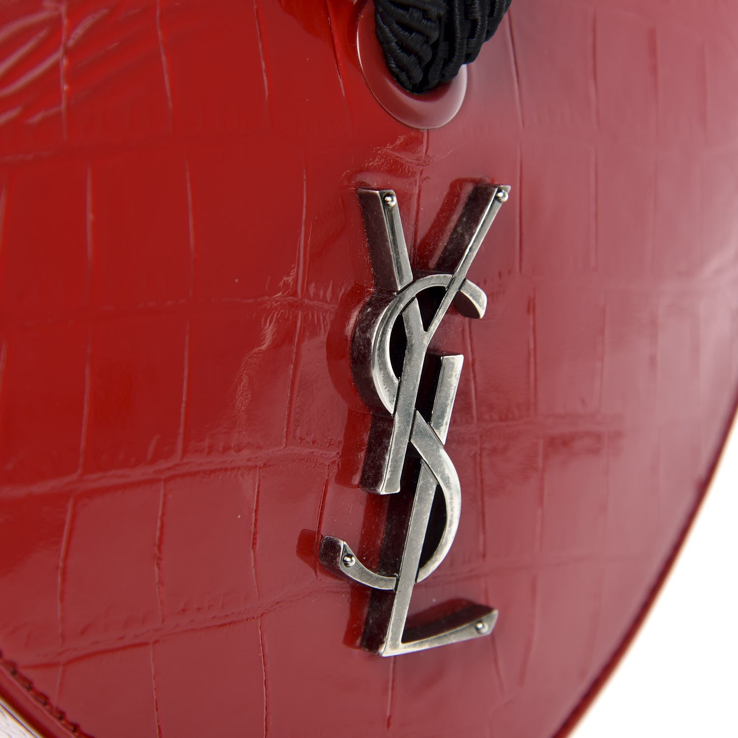 Saint Laurent Patent Crocodile Embossed Sac Coeur Heart Shaped Clutch Red 9 of 10