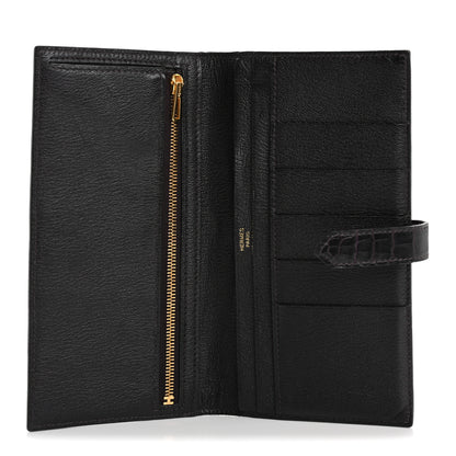 Hermes Shiny Alligator Bearn Gusset Wallet Aubergine 5 of 12