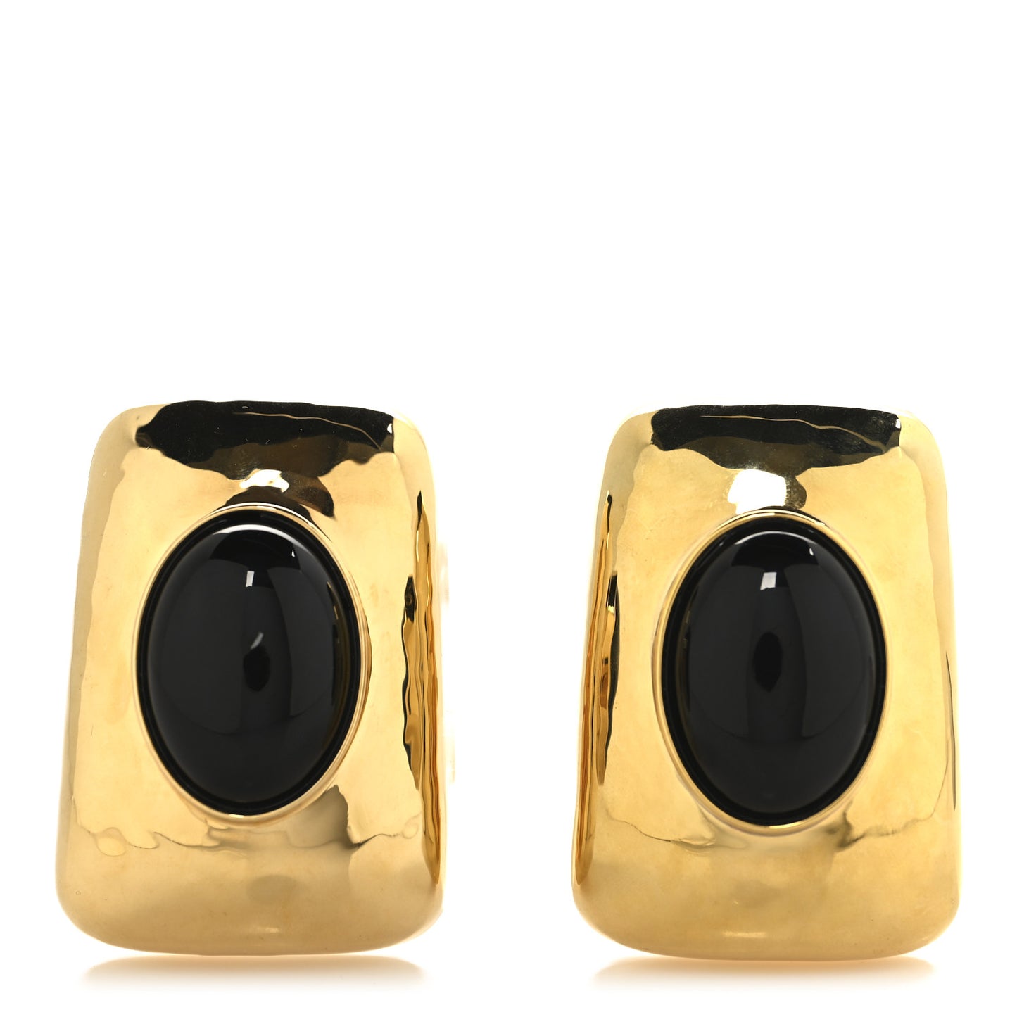 Metal Cabochon Stud Clip On Earrings Gold Black