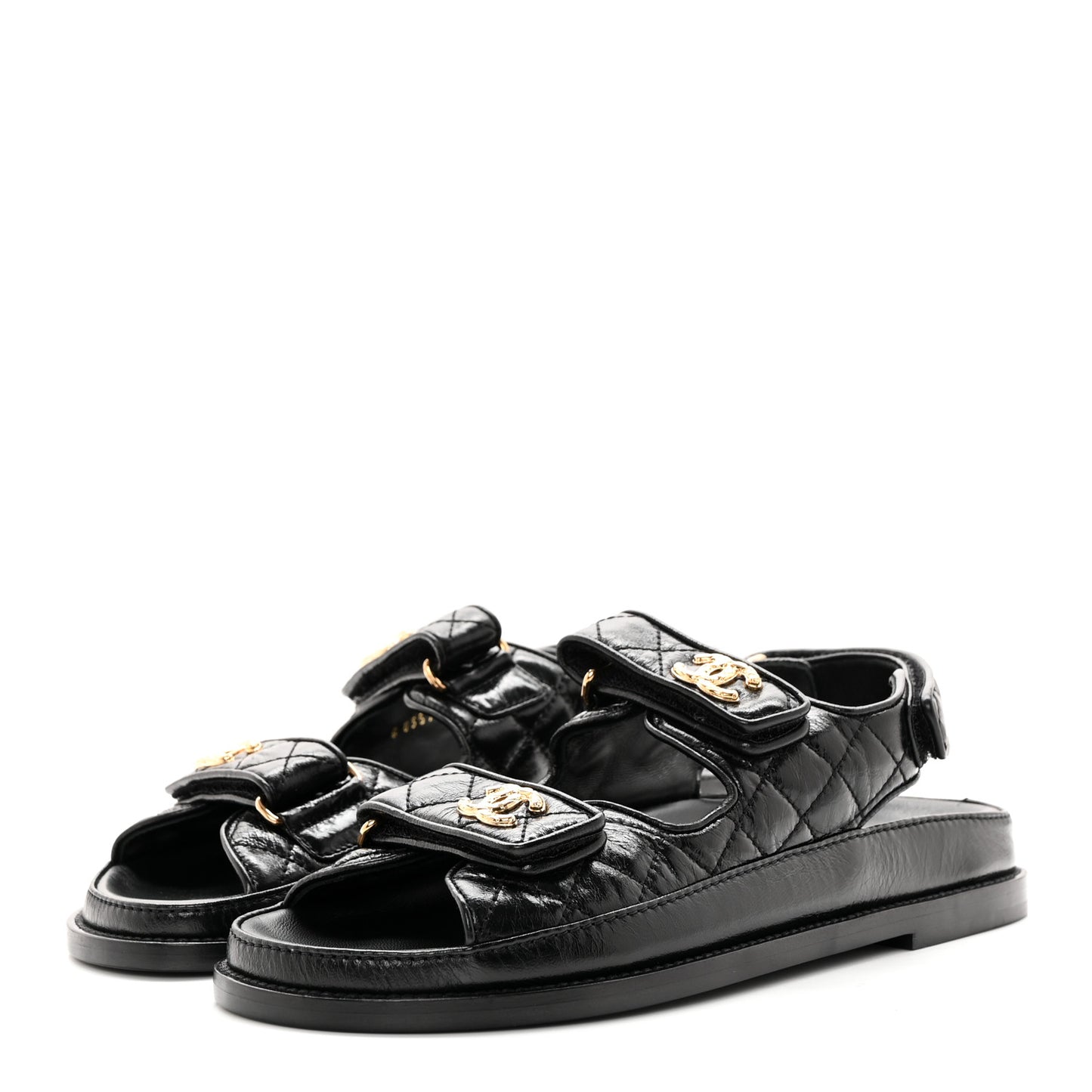 Shiny Calfskin Velcro Dad Sandals 37.5 Black
