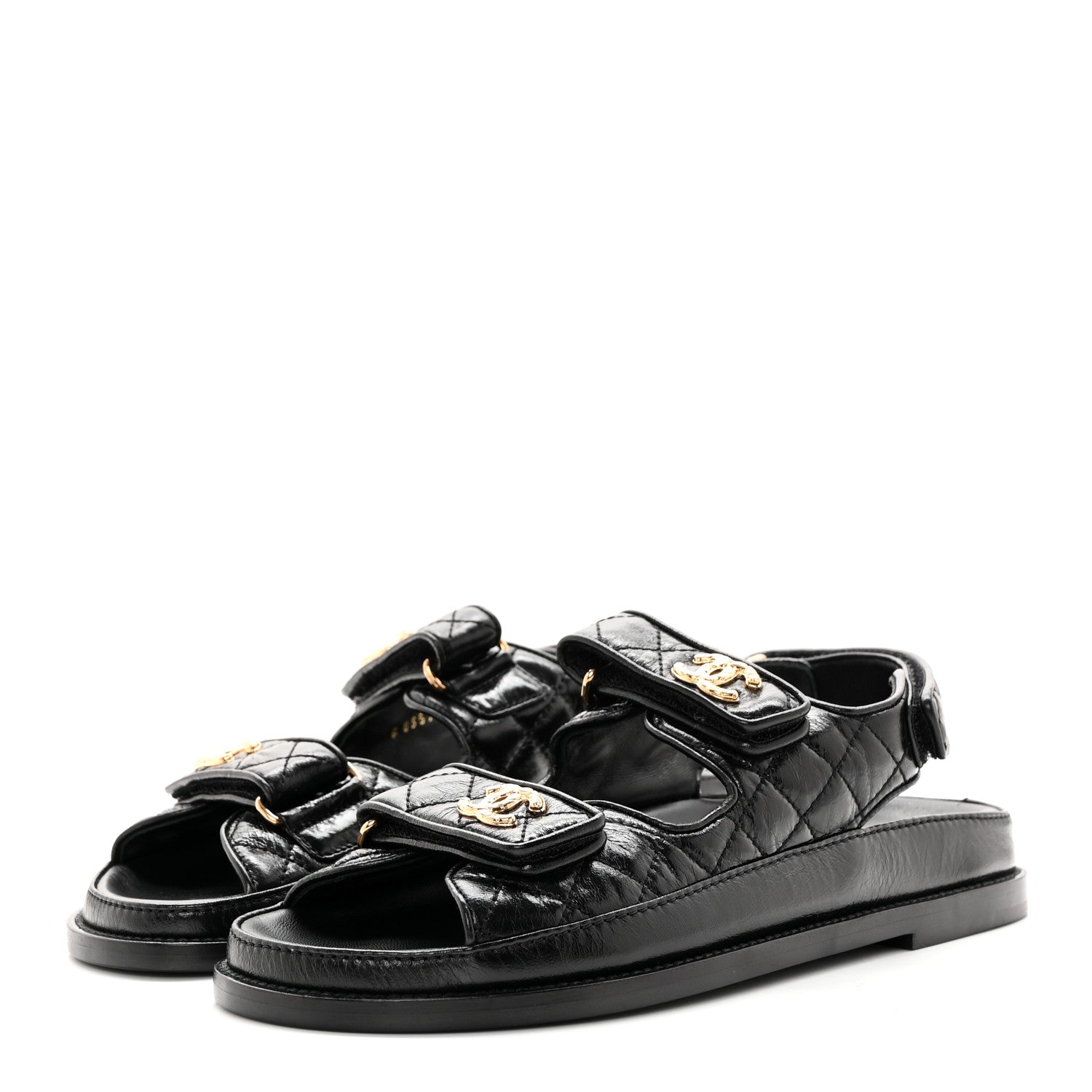 Chanel Shiny Calfskin Velcro Dad Sandals 37.5 Black 3 of 10