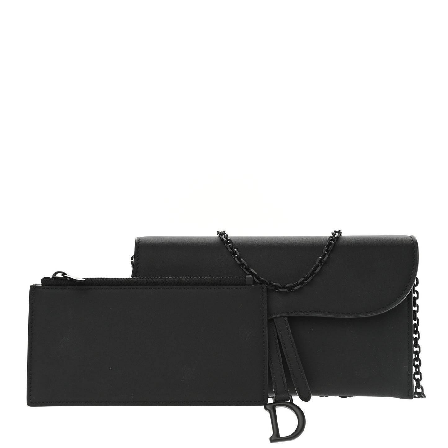 Ultra Matte Calfskin Saddle Chain Wallet Pouch Black