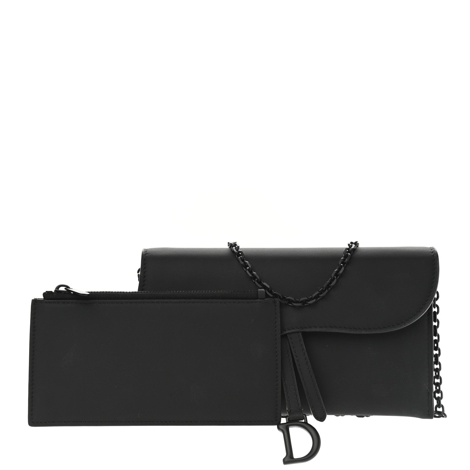 Christian Dior Ultra Matte Calfskin Saddle Chain Wallet Pouch Black 1 of 9
