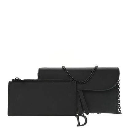 Christian Dior Ultra Matte Calfskin Saddle Chain Wallet Pouch Black 1 of 9