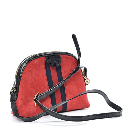 Gucci Suede Patent Web GG Small Ophidia Dome Shoulder Bag Hibiscus Red 2 of 9