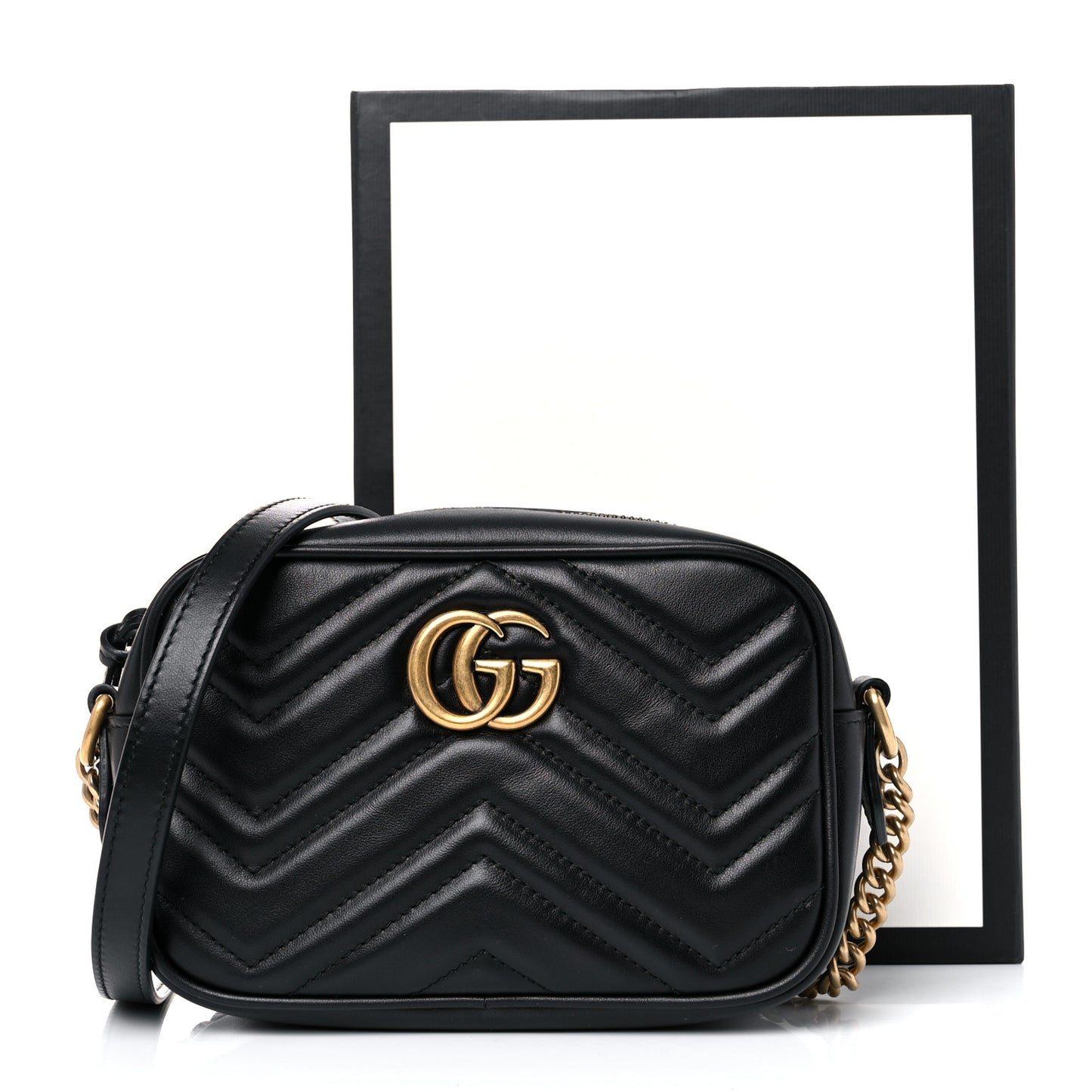 Calfskin Matelasse Mini GG Marmont Chain Shoulder Bag Black