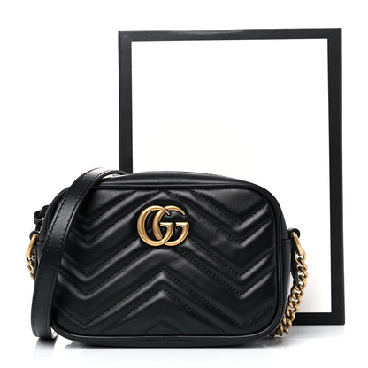 Gucci Calfskin Matelasse Mini GG Marmont Chain Shoulder Bag Black 12 of 12