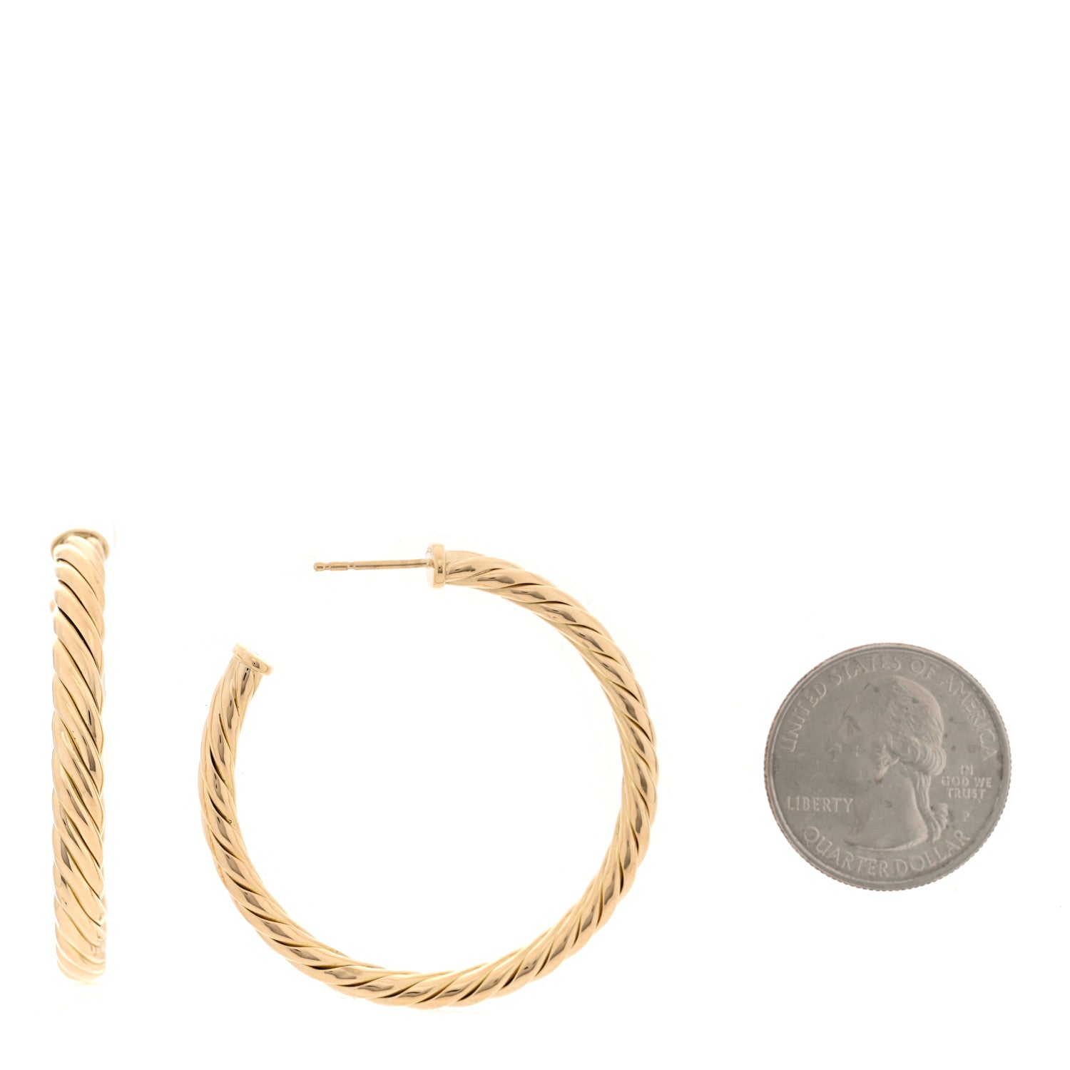 David Yurman 18K Yellow Gold 45mm Sculpted Cable Hoop Earrings 2 of 5