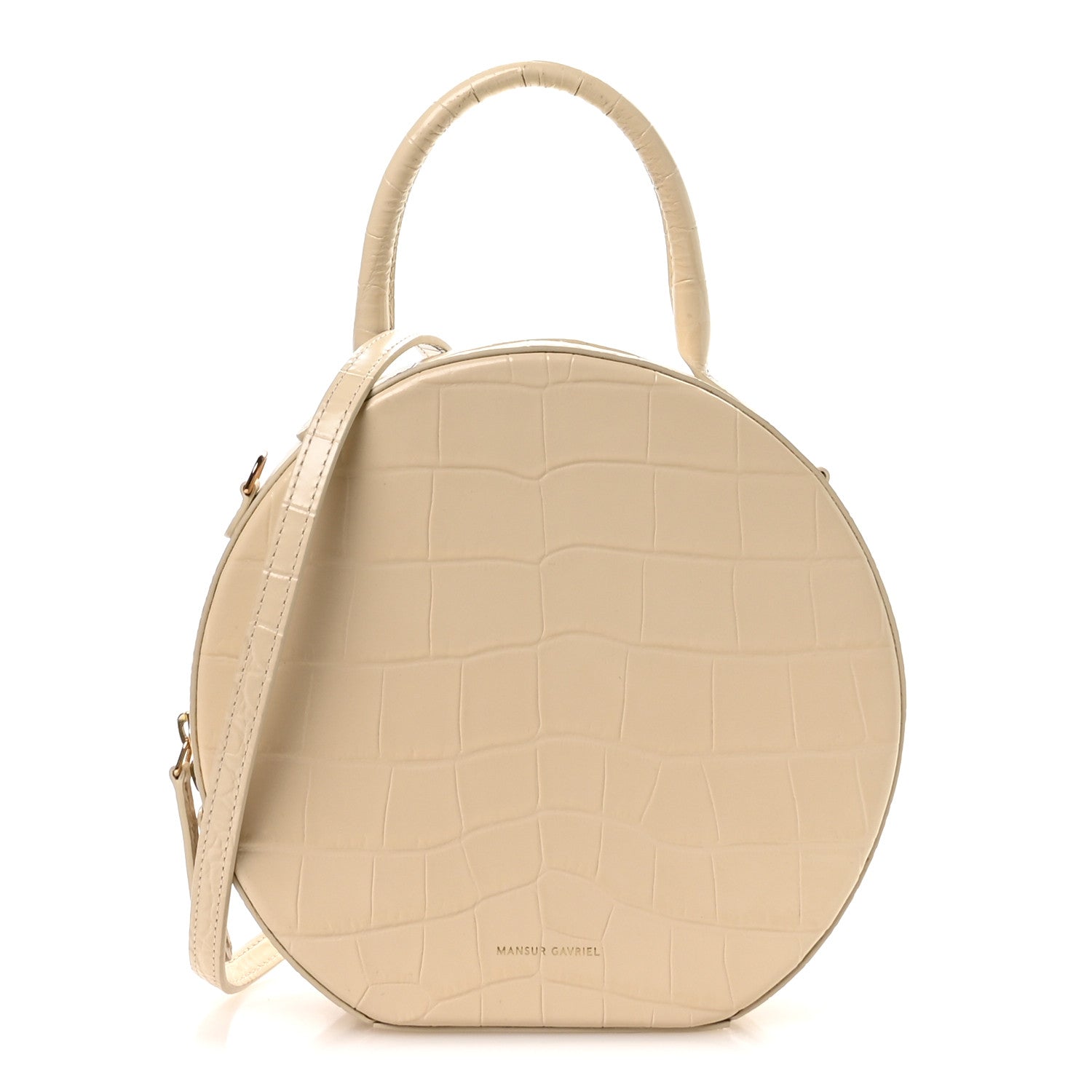 Mansur Gavriel Calfskin Crocodile Embossed Circle Crossbody Bag Dune 1 of 9