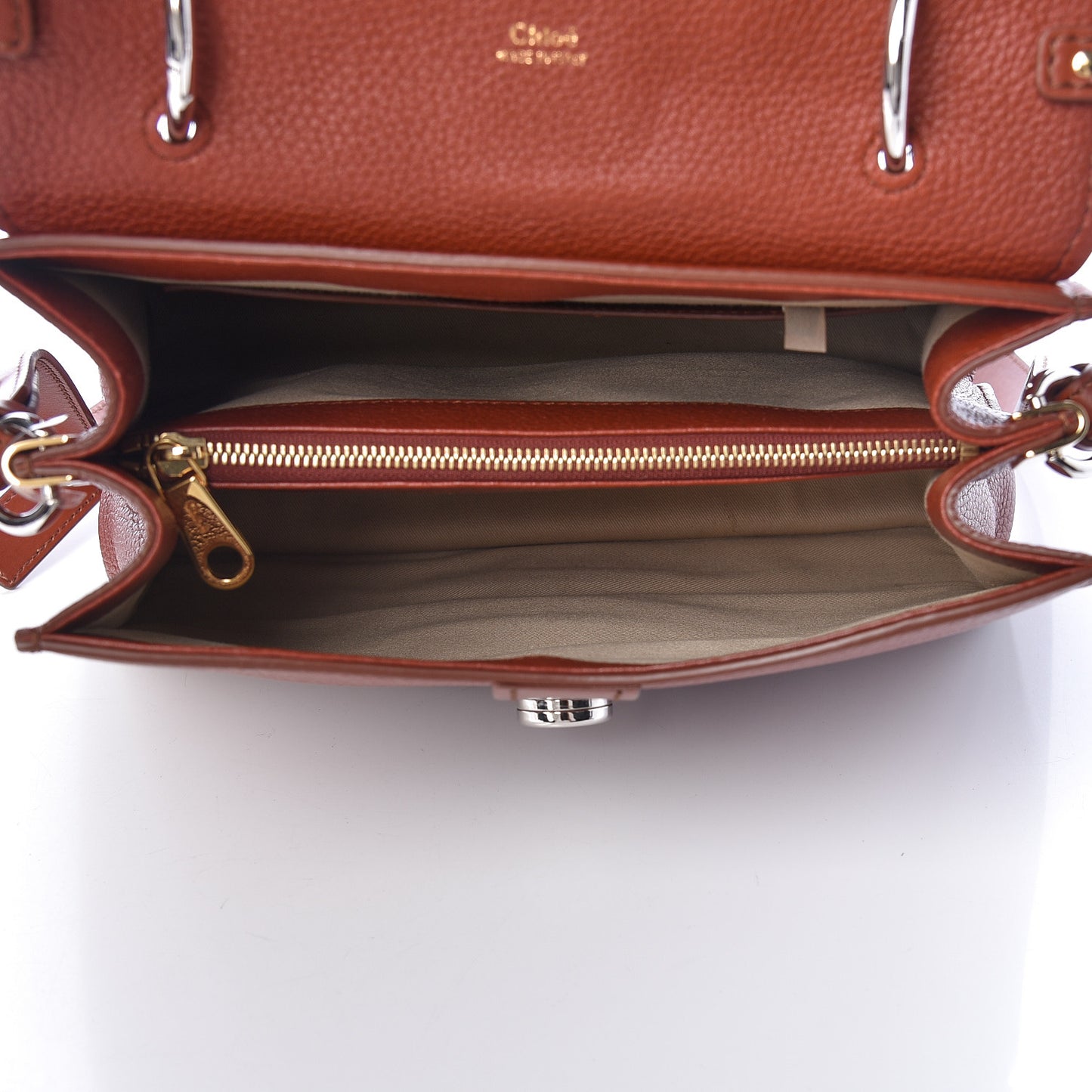 Shiny Grained Calfskin Medium Aby Day Shoulder Bag Sepia Brown