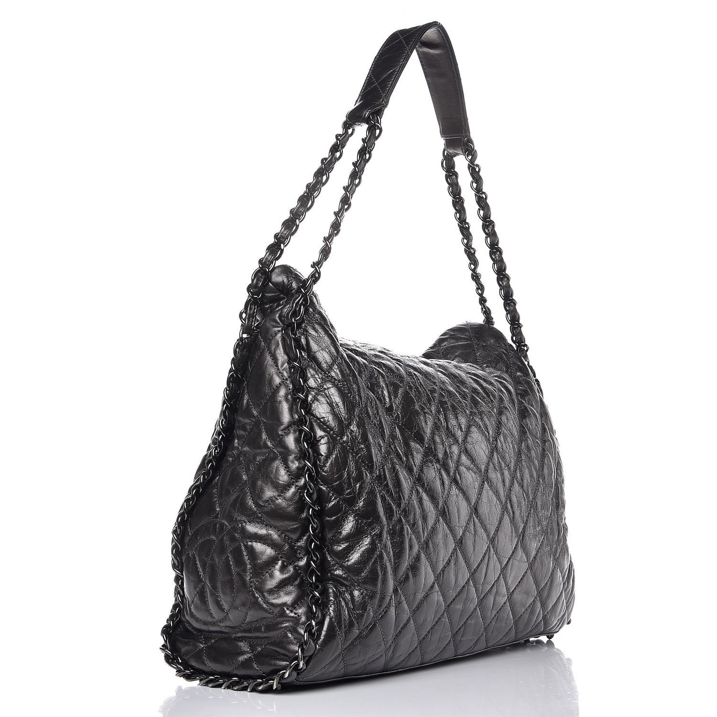 Metallic Calfskin Quilted Large Chain Me Hobo Dark Grey